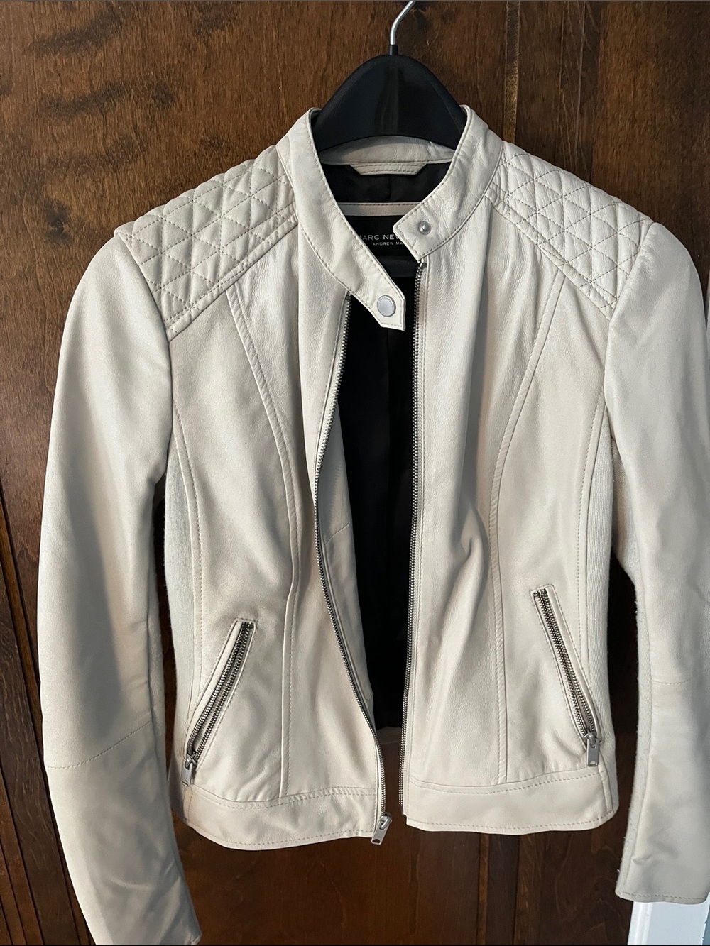 Marc New York Cream Quilted Shoulder Leather Moto Jacket
